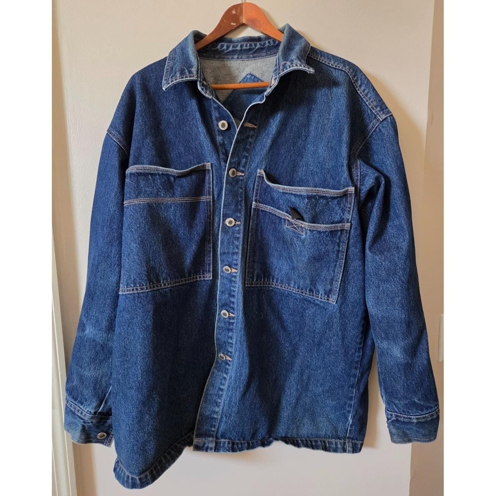 Vintage Denim Shirt Jacket Texas Tuff Buttons Western Workwear Mens L/XL No Tag
